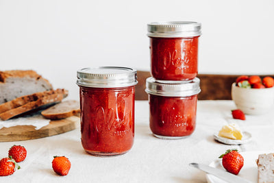 Canning strawberry jam in a jar