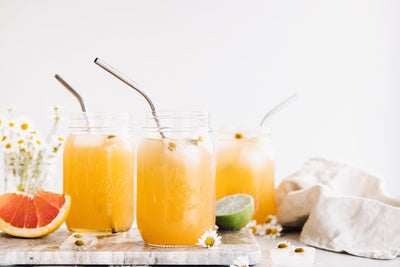 Spring mocktail with flower ice cubes